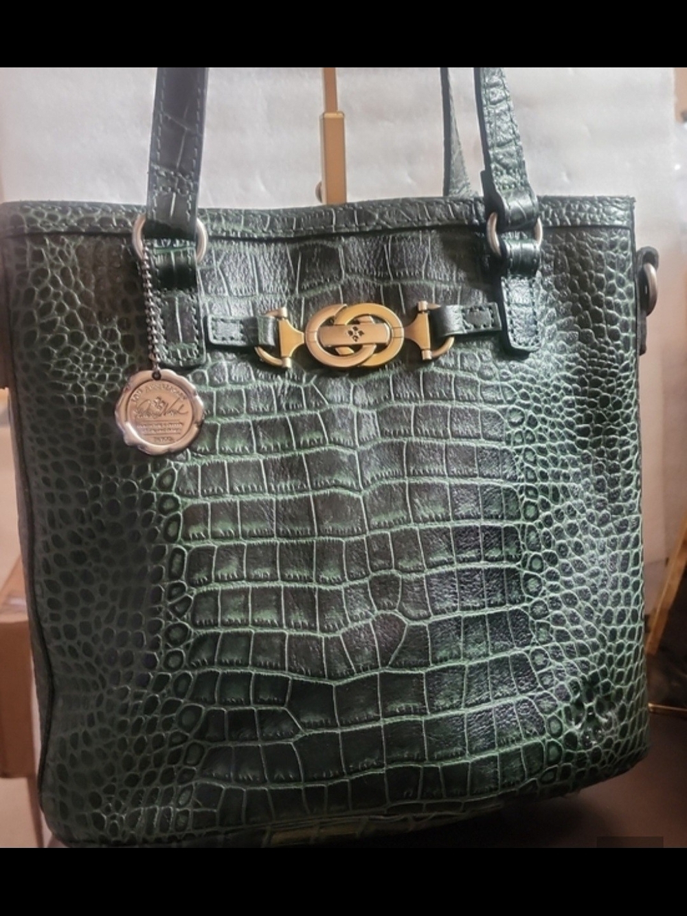 Patricia Nash Lundy Leather Convertible Crossbody tote bag in Green Croco EUC